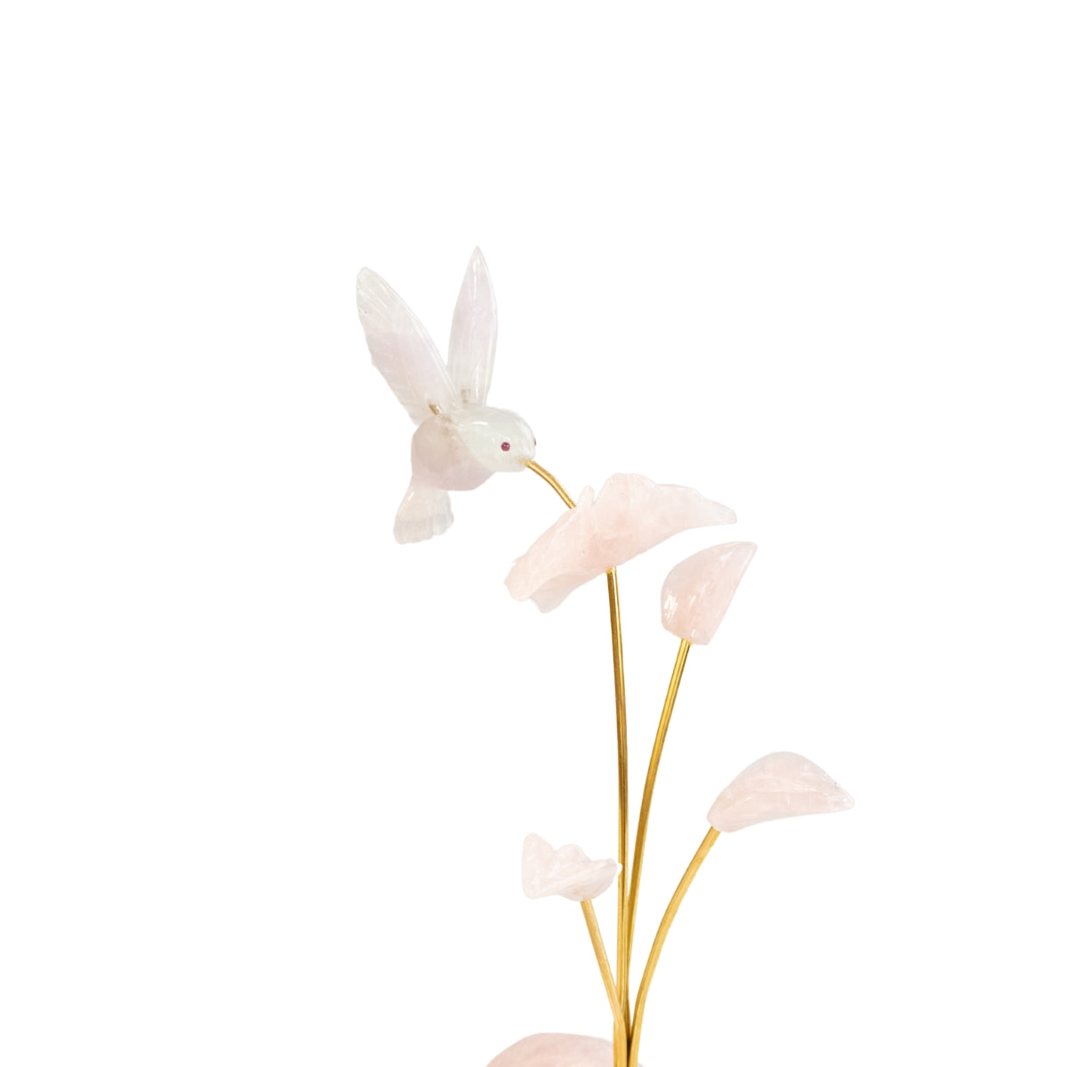Beija-flor | Esculpido em Quartzo Rosa Flor Lisiantos em Quartzo Rosa Base em Quartzo Rosa