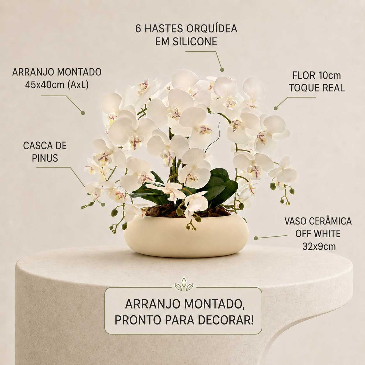 Arranjo Orquídea 6 Hastes Branco Capadócia
