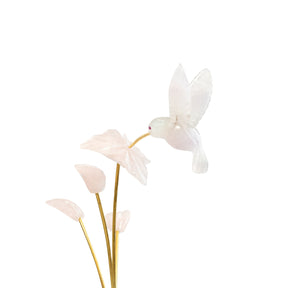 Beija-flor | Esculpido em Quartzo Rosa Flor Lisiantos em Quartzo Rosa Base em Quartzo Rosa