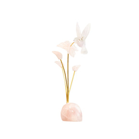 Beija-flor | Esculpido em Quartzo Rosa Flor Lisiantos em Quartzo Rosa Base em Quartzo Rosa