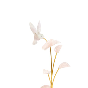 Beija-flor | Esculpido em Quartzo Rosa Flor Lisiantos em Quartzo Rosa Base em Quartzo Rosa