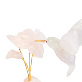 Beija-flor | Esculpido em Quartzo Rosa Flor Lisiantos em Quartzo Rosa Base em Quartzo Rosa