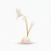 Beija-flor | Esculpido em Quartzo Rosa Flor Lisiantos em Quartzo Rosa Base em Quartzo Rosa