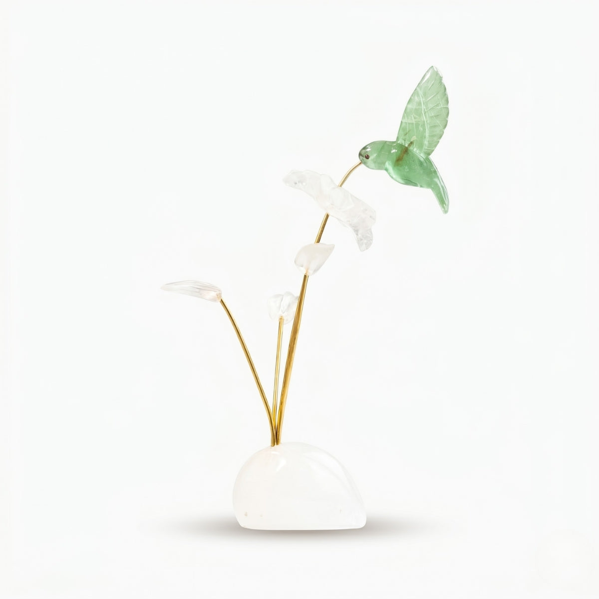 Beija-flor |  Esculpido  em Fluorita Verde Flor Lisiantos em Quartzo Cristal Base Cristal de Quartzo
