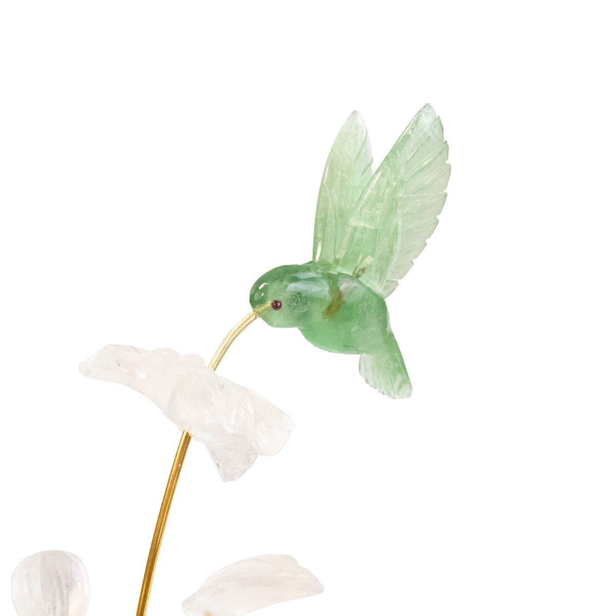 Beija-flor |  Esculpido  em Fluorita Verde Flor Lisiantos em Quartzo Cristal Base Cristal de Quartzo