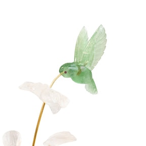 Beija-flor |  Esculpido  em Fluorita Verde Flor Lisiantos em Quartzo Cristal Base Cristal de Quartzo