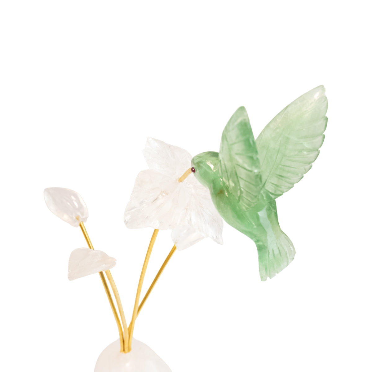 Beija-flor |  Esculpido  em Fluorita Verde Flor Lisiantos em Quartzo Cristal Base Cristal de Quartzo