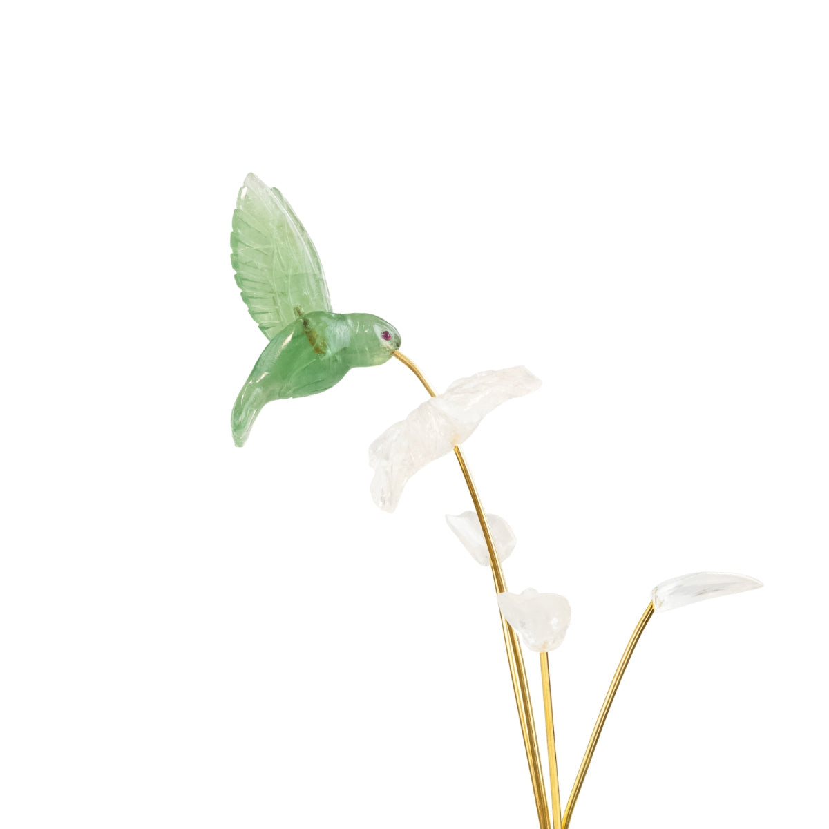 Beija-flor |  Esculpido  em Fluorita Verde Flor Lisiantos em Quartzo Cristal Base Cristal de Quartzo