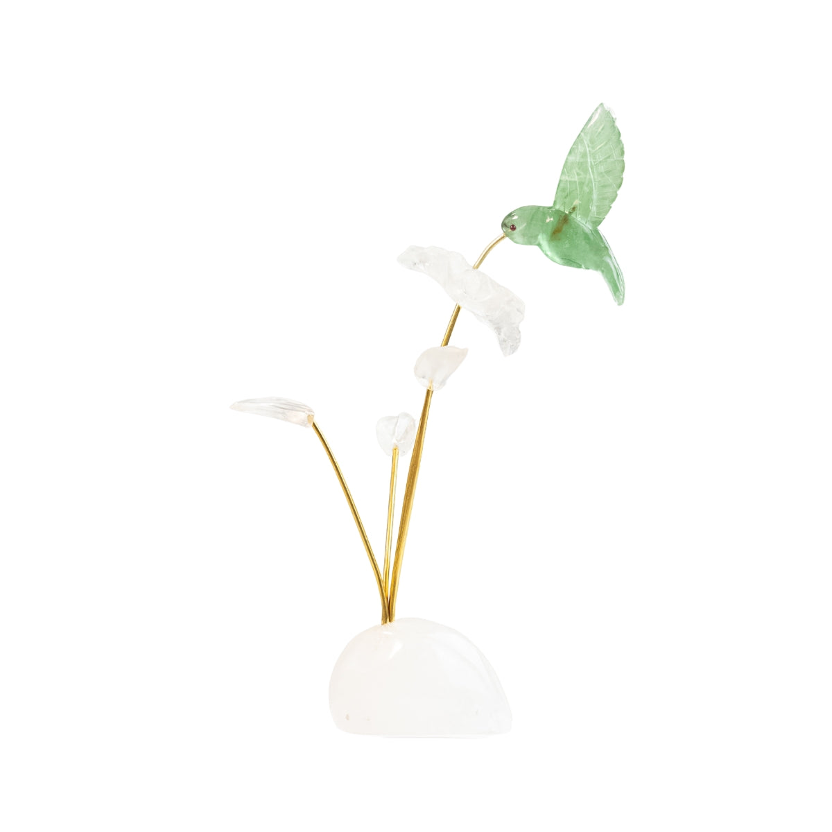 Beija-flor |  Esculpido  em Fluorita Verde Flor Lisiantos em Quartzo Cristal Base Cristal de Quartzo