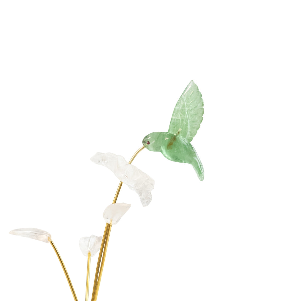 Beija-flor |  Esculpido  em Fluorita Verde Flor Lisiantos em Quartzo Cristal Base Cristal de Quartzo