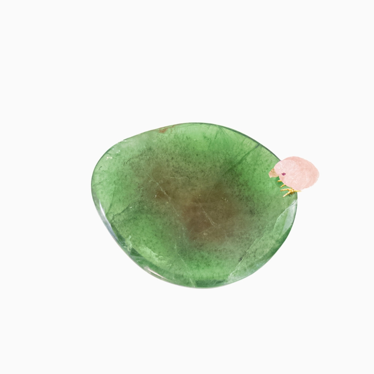 Papagaio |  Esculpido em Quartzo Rosa pousando no Bowl em Fluorita Verde