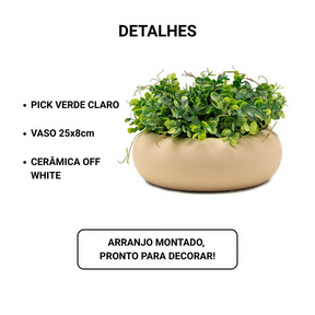 Arranjo Colombo - Verde Vaso Cerâmica Off White