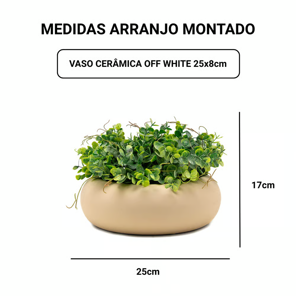 Arranjo Colombo - Verde Vaso Cerâmica Off White