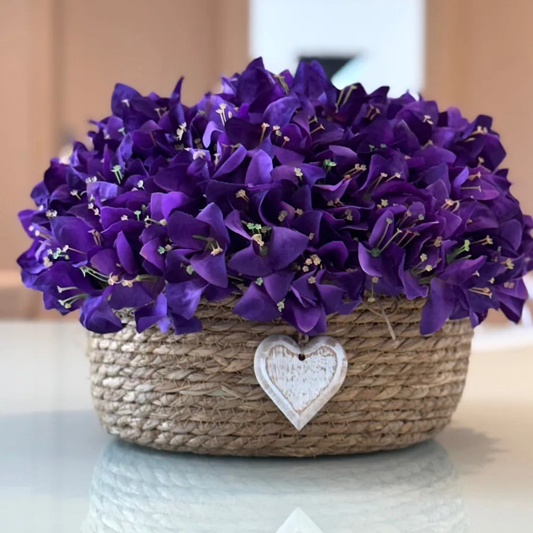 Bougainvilles Violleta com vaso em Vime Natura | Centro de mesa