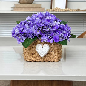 Hortênsias Lilás com Cesto em Vime Natural | Centro de Mesa