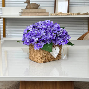 Hortênsias Lilás com Cesto em Vime Natural | Centro de Mesa